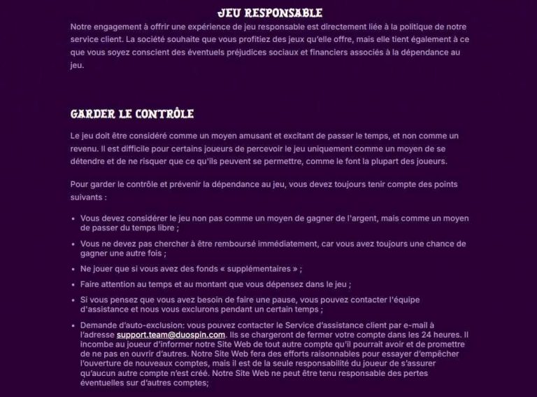 Duospin Casino jeux responsable
