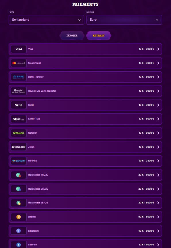 Duospin Casino moyens paiement